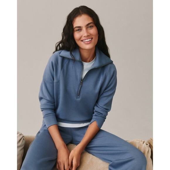 SPANX Tops - Spanx Air Essentials Half Zip Sweatshirt Long Sleeves Hydrangea Blue Size 1X NWT